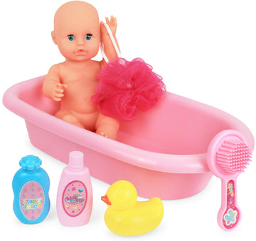 Click N' Play Baby Doll Bathtub Pretend Play Set With Accessories | Baby Bath Tub Play Set For Girls And Toddlers With 6 Pcs Acc