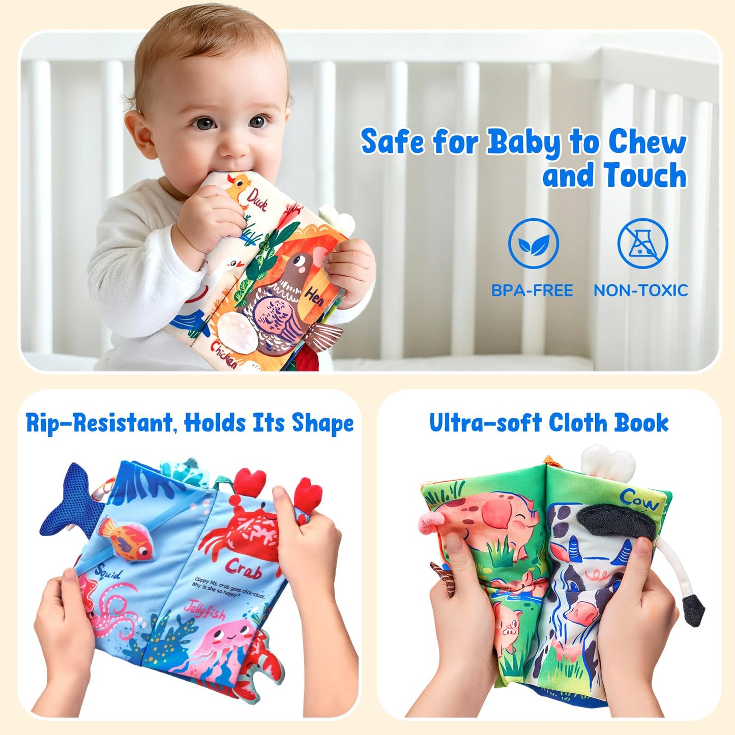 JoyCat Baby Books 0-6 Months - 2PCS Infant Toys 0-6m Tummy Time Babies Toy Newborn Toys Early Development Sensory Book Baby Girl