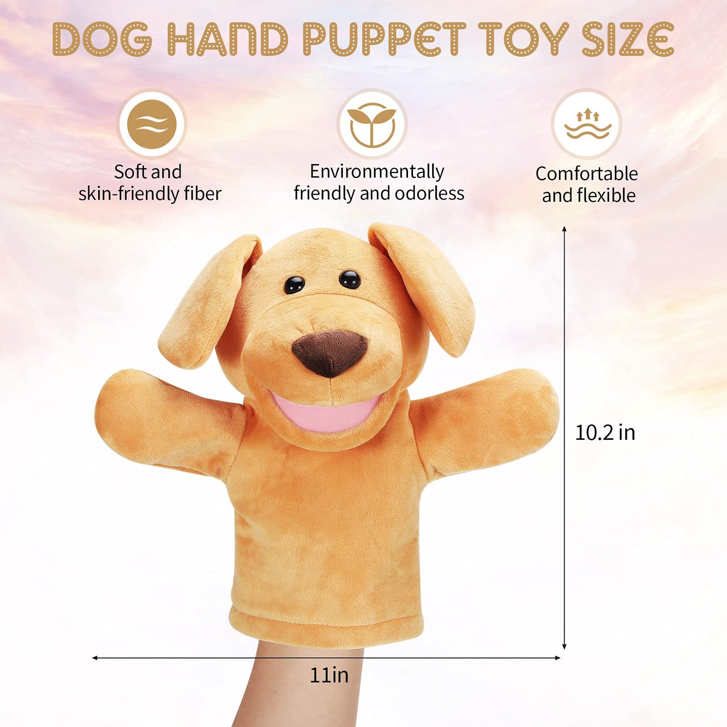 Zomiboo Hand Puppets Soft Animal Hand Plush Toy With Movable Mouth Imaginative Pretend Play Stocking Storytelling Interactive Toy (Dog)