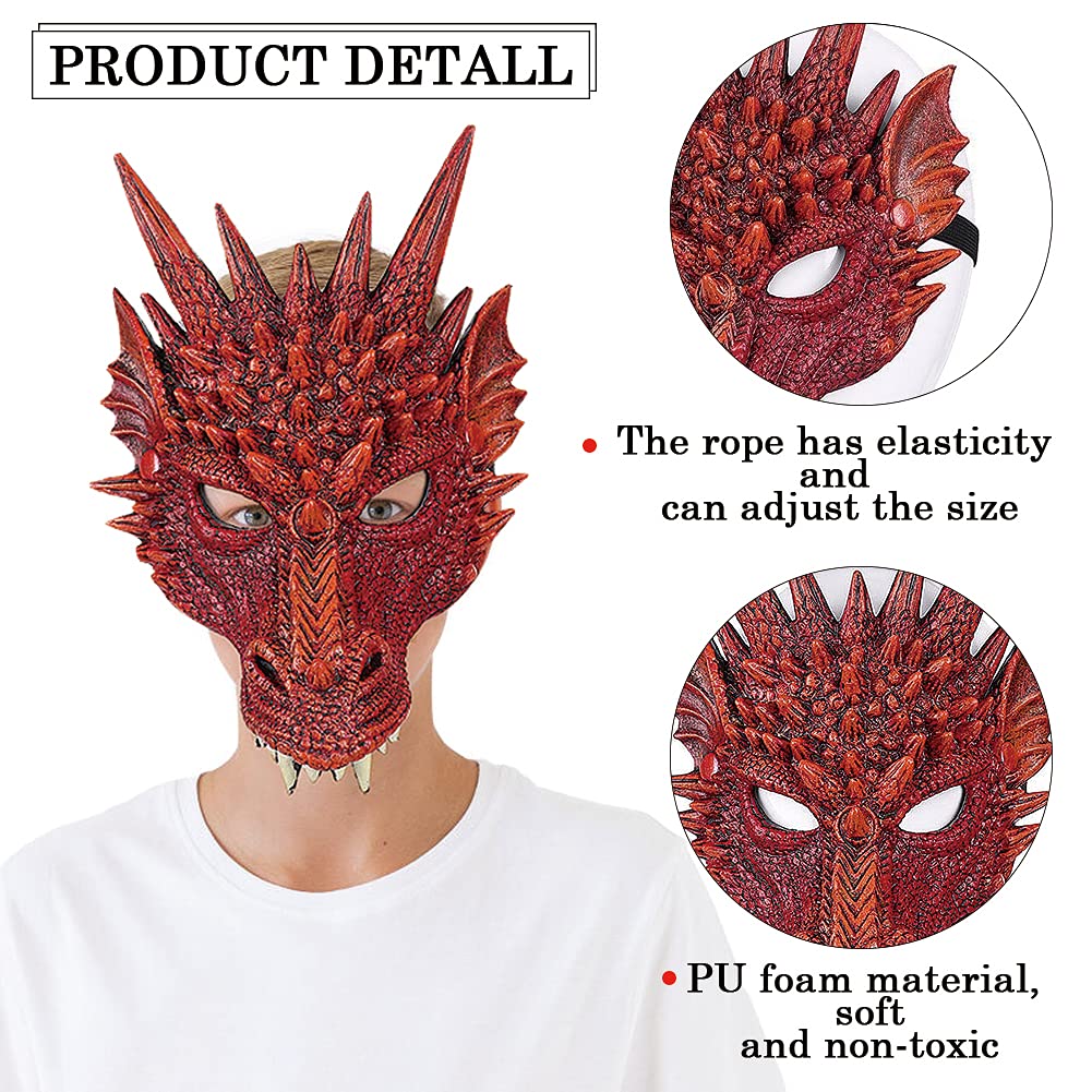 Darlion Dragon Wings Costume Children'S Props Cosplay Wing Dinosaur Tail Mask Set For Kids (Red)
