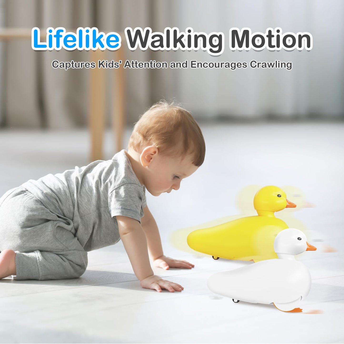 Socbtnso 2-Pack Duck Bathtub & Pool Toys - Realistic Walking Ducks | Waterproof Baby Bath Toys, Gift For Toddler Boys & Girls