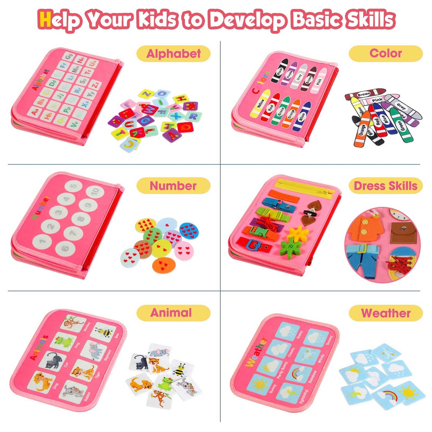 Winblo Toddler Busy Board - Montessori Toys For 1-3 Year Old Girl Birthday Gift, Educational Learning Sensory Busy Book For Two Year Old Girl, Airplane Car Travel Activities Toy For Kids Ages 2-4