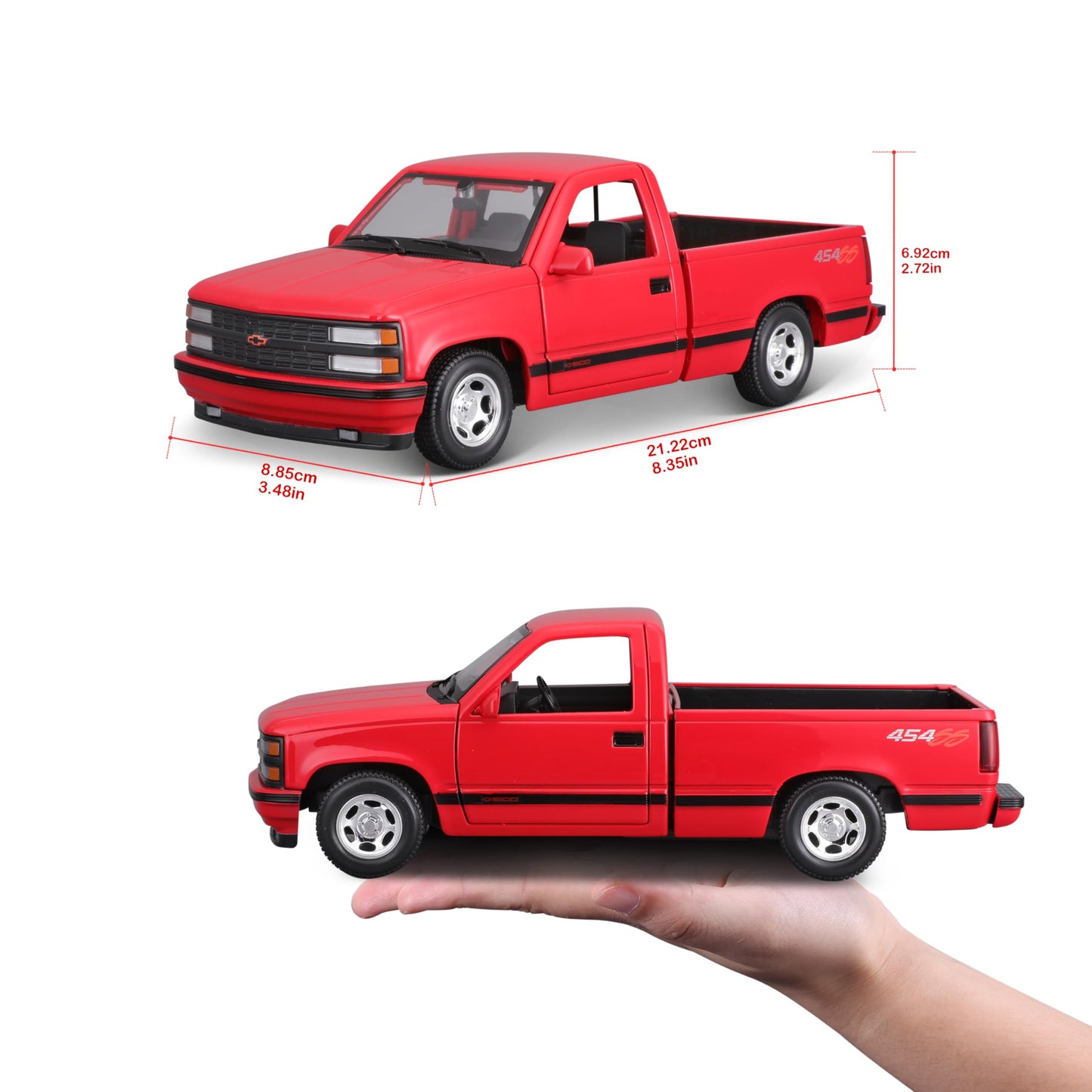 Maisto 1:24 Scale 1993 Chevrolet 454 SS Pick-up Truck Model 32901 Red Metal