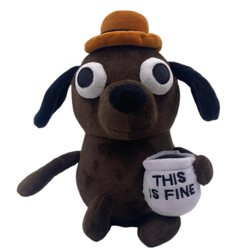 Tavashome 11'' Funny Chocolate This Is Fine Dog Plushie, Humor Coffee Drinking Dog Stuffed Animal Soft Dolls Plushies, Inspirati