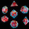 FugaCity 7-Piece Resin Polyhedral D&D Dice Set with Gift Case (Red Flower & Blue, Standard Size)