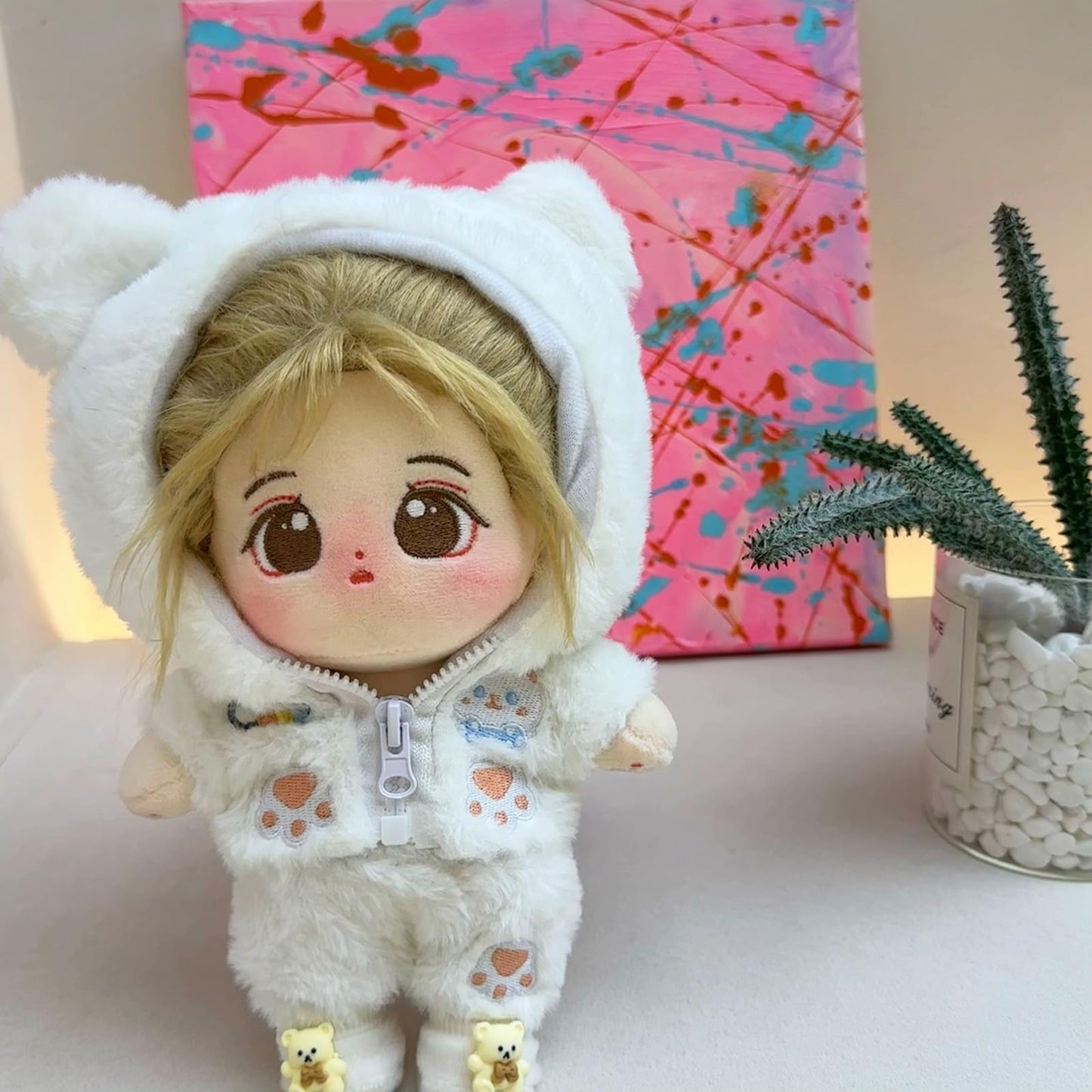 CALEMBOU 20cm Plush Doll Clothes, Anime Plushie Outfit Suit Pajamas, 8 inch Cotton Doll Clothes for Dolls Stuffed Animals (White