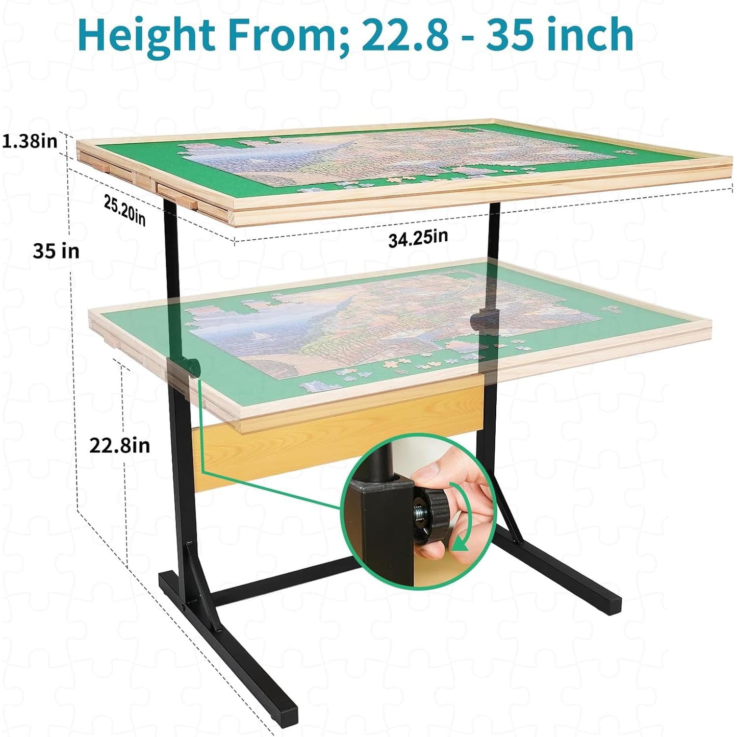 Builderbutler 1500Pcs Puzzle Table With Legs,34.25'' X 25.2''Wooden Jigsaw Puzzle Board With 4 Drawers & Cover,Height Adjustment