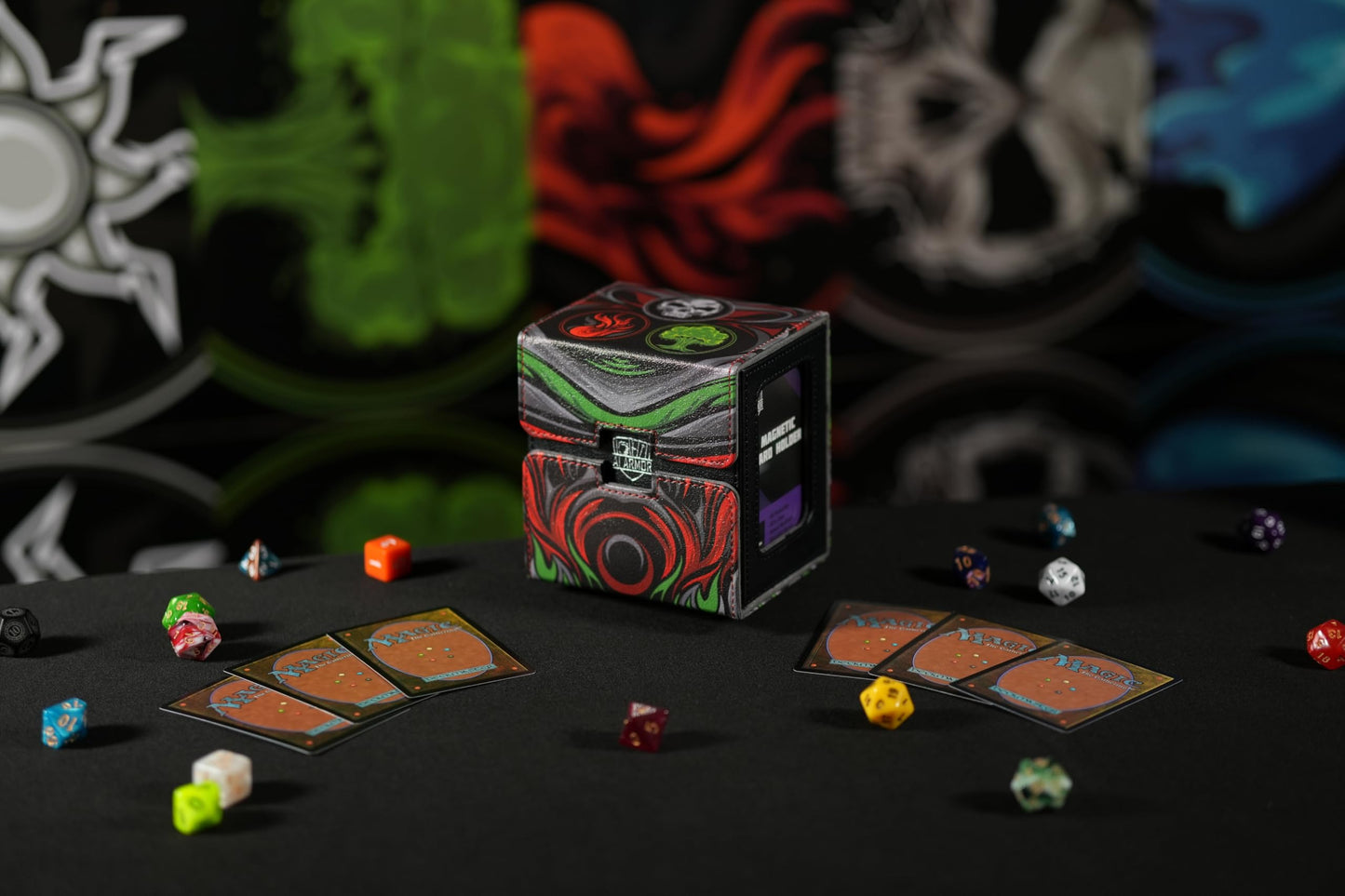 Ai protective covering MTG Commander 100+ Card Custom Art Deck Box With Storage (Black/Red/Green)