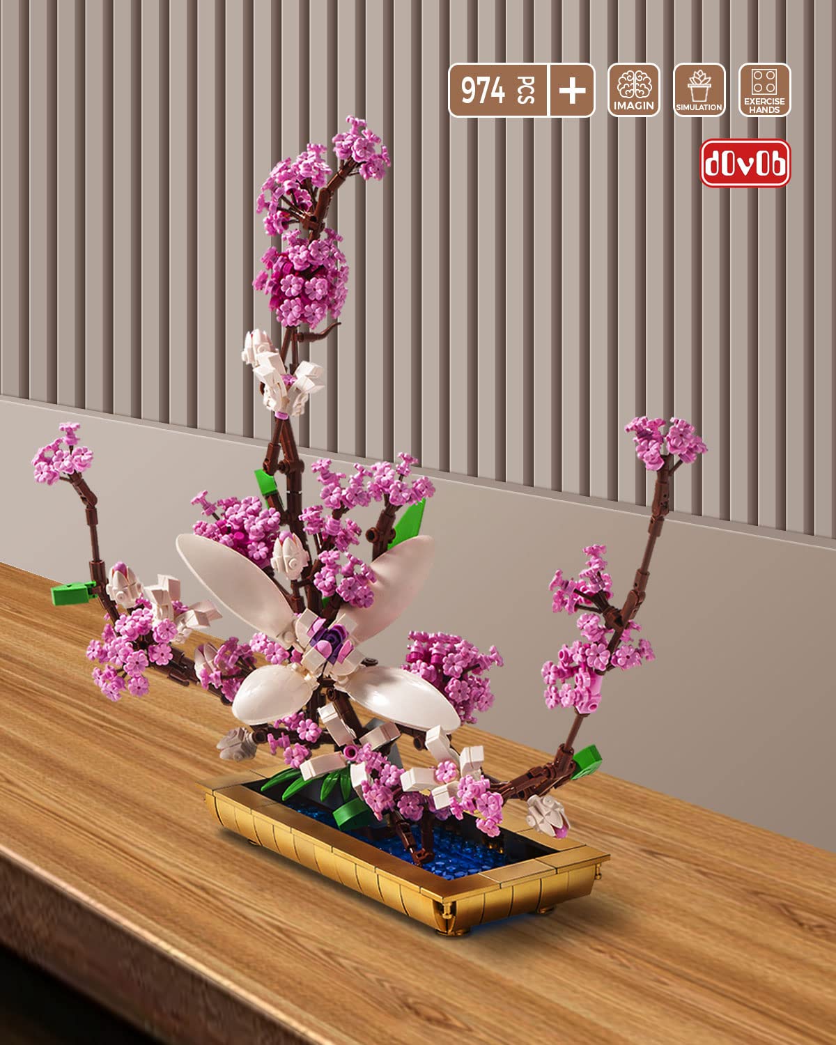 dOvOb Lilac Bonsai Plant Building Blocks Set, 974 Pieces, Large Multicolor Plastic Model Toys for Home or Office Display