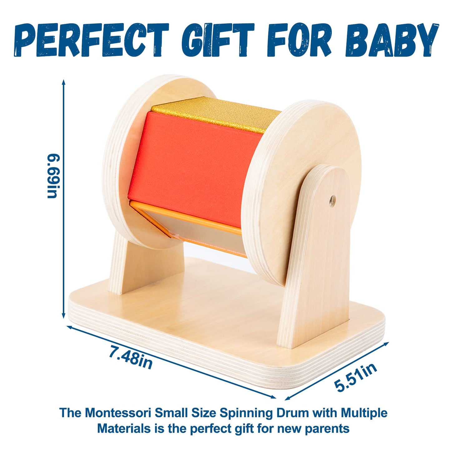 Adena Montessori Spinning Drum Toy - Wooden Rainbow Baby Toy for 6-12 Months, Medium Size Gift for Boys and Girls