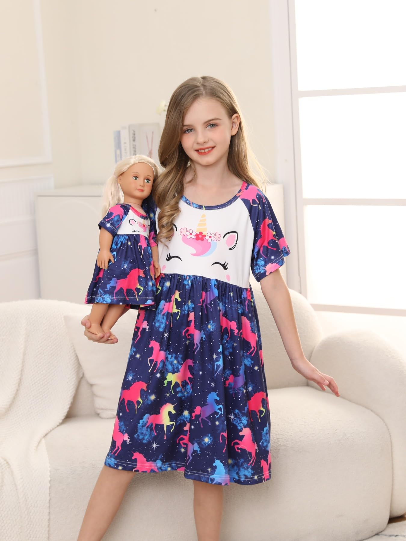 Bow Dream Girl Dress Cute And Matching American Girl Doll Clothes Accessories For Girls Dresses Set Size 140 Pink