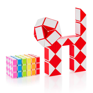 Cubidi® Magic Snake Cube | Fidget Snake Toy For Kids | Travel Toys For Kids Ages 4-8 | Great Gift For Boys And Girls Birthday, Christmas, Stocking Stuffers - 36 Blocks | 0.9 Inch X 0.7 Inch | Red