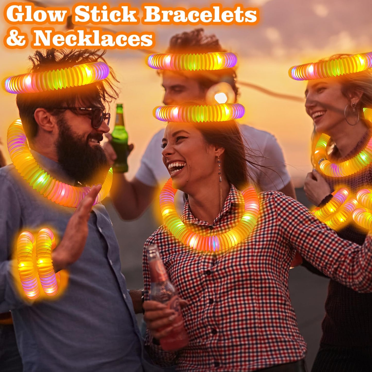 Light Up Glow Necklaces Bracelets Party Favors Accessories For Toddlers, 12 Pcs Orange Glow Sticks Pop Tubes For Kids, Glow Birt