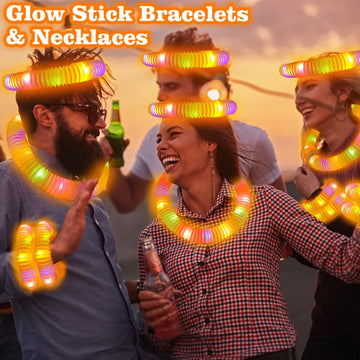Light Up Glow Necklaces Bracelets Party Favors Accessories For Toddlers, 12 Pcs Orange Glow Sticks Pop Tubes For Kids, Glow Birt