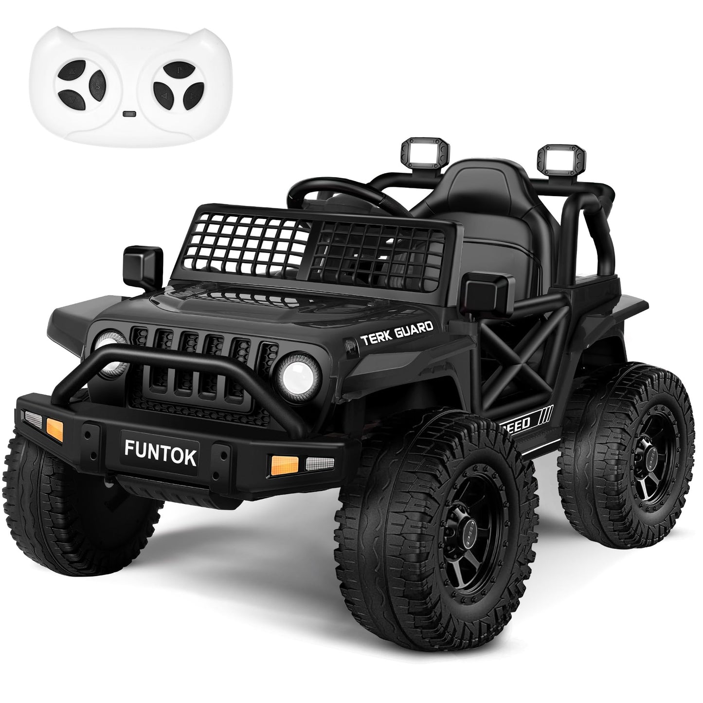 Funtok 12V 7Ah Ride On Truck For Kids, Electric Cars For Toddlers W/Remote Control, Led Lights, 3 Speeds, Spring Suspension, Soft Start, Bluetooth Speaker, Battery Powered Cars For Kids To Drive