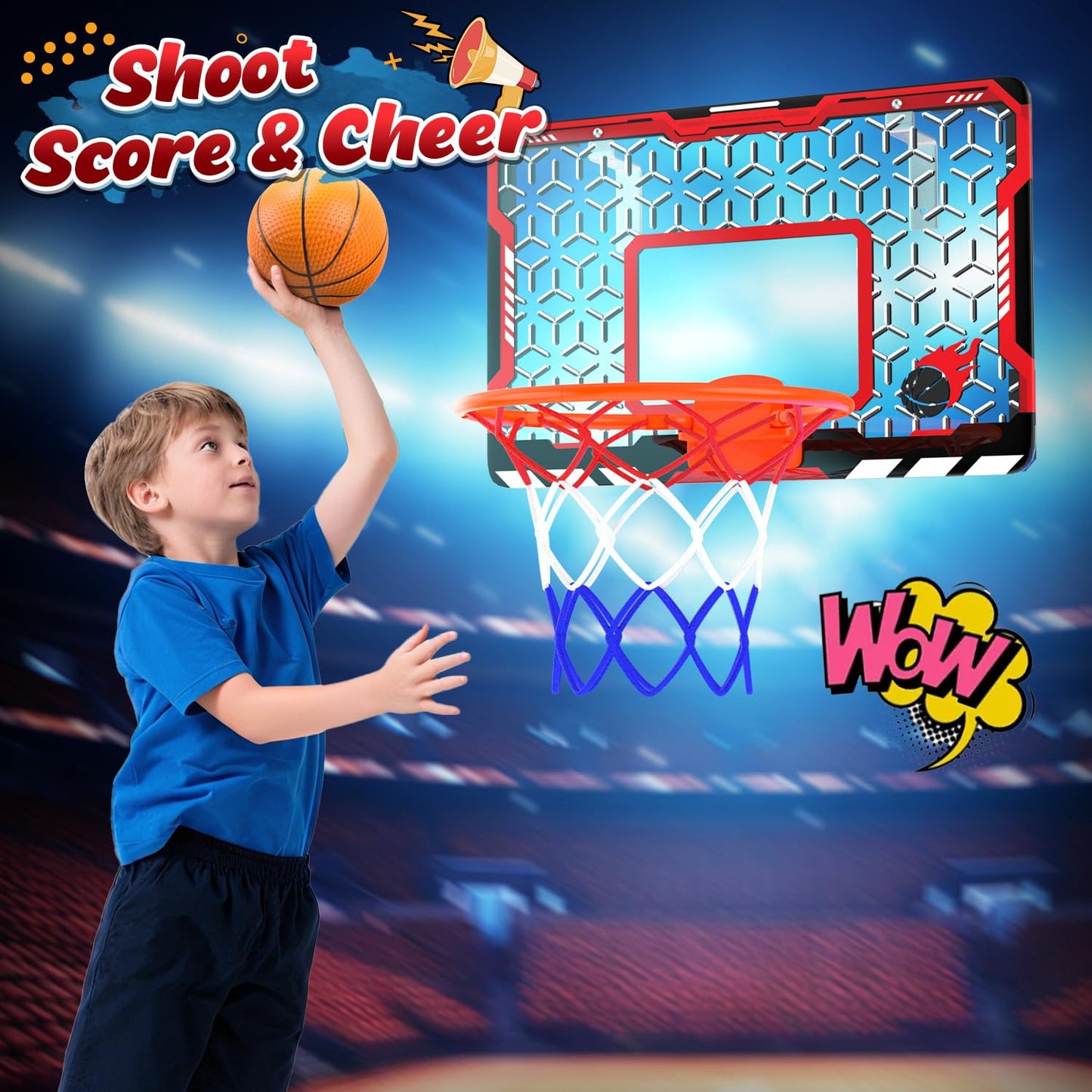 EagleStone Mini Basketball Hoop for Door & Wall, Foldable Rim with 3 Balls and Pump, Indoor Basketball Toy Game Set for Kids Adu