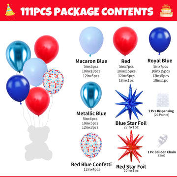 Biapian Red And Blue Balloon Garland Arch Kit, 111 Pcs Red Blue Confetti Balloons Baby Blue Metallic Blue Latex Balloons Foil St