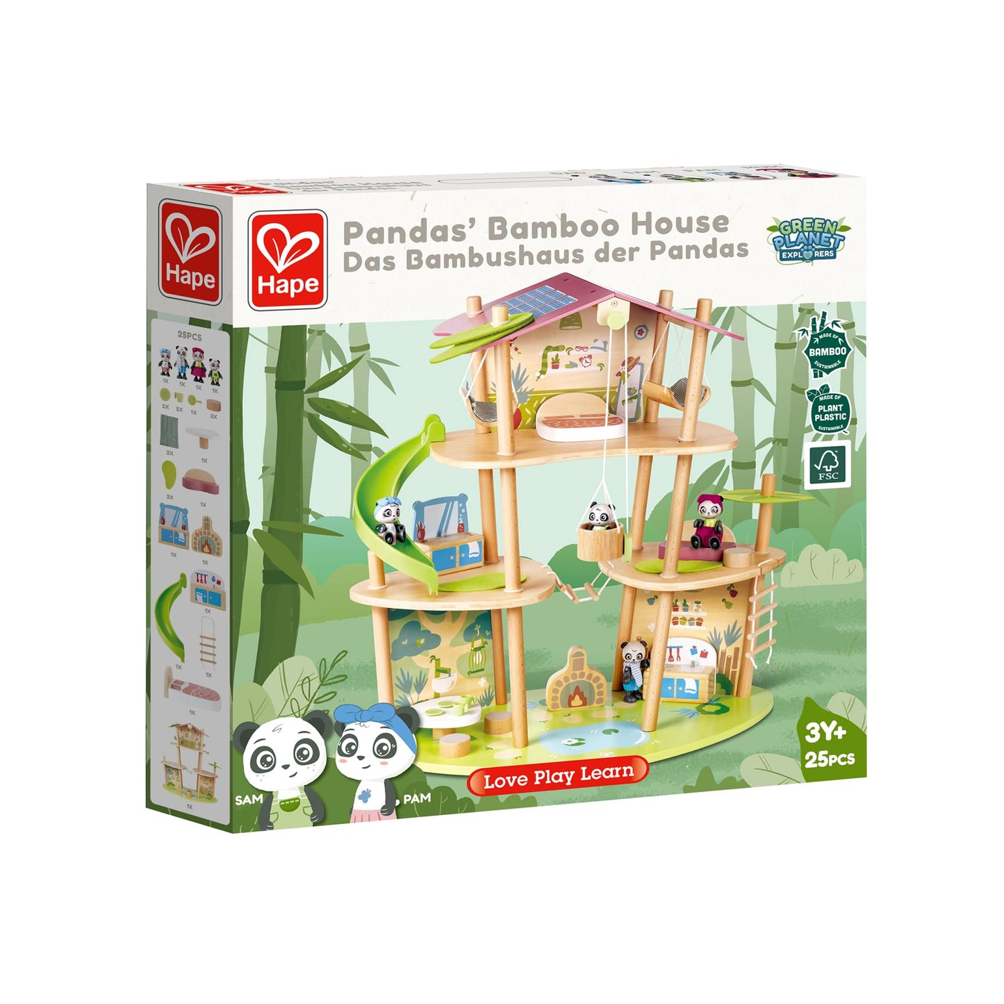 Hape Pandas Bamboo House, Green Planet Explorers | Educational Toy Doll House with Furniture, for Children Ages 3+ Years