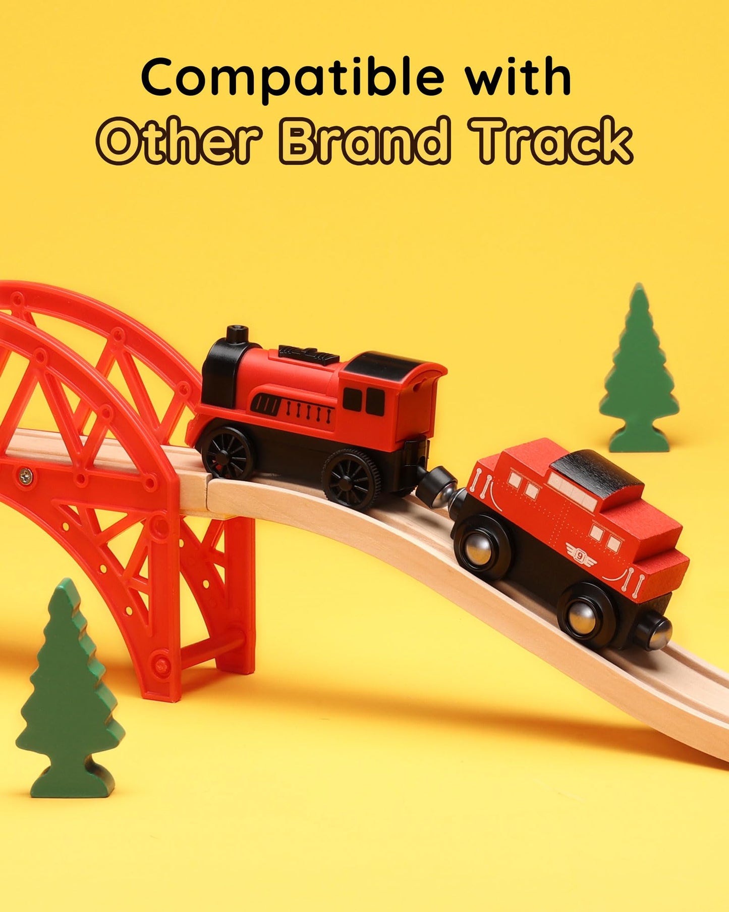 Sainsmart Jr. Wooden Train Set Accessories, 2 Pcs Motorized Train For Toddlers With Magnetic Connection, Battery Operated Train