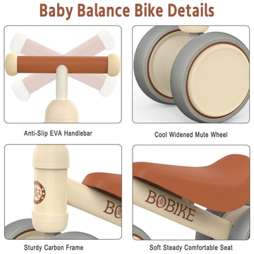Bobike Baby Balance Bike - White Small Plastic 4 Wheels for Toddlers 12-36 Months - Best First Birthday Gift for Boys and Girls
