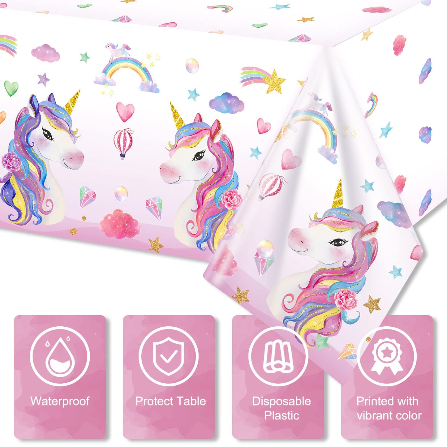 3 Pieces Unicorn Table Cloth Covers Disposable Unicorn Table Covers Larger Plastic Unicorn Tablecloths Rectangle Table Covers fo