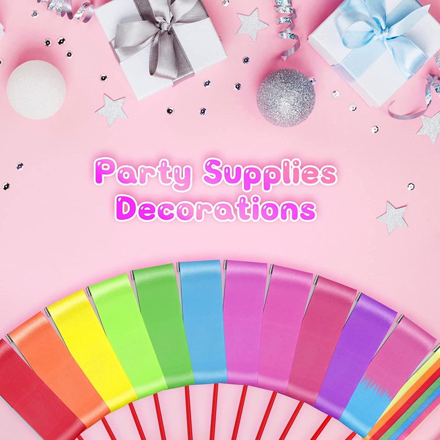 Hiunicorn 12Pcs Light Pink Ballerina Dance Wands Streamer Ribbons Party Favors For Girls Rhythmic Gymnastics Birthday Party Decoration, Kids Ribbon Silks Sticks Wands
