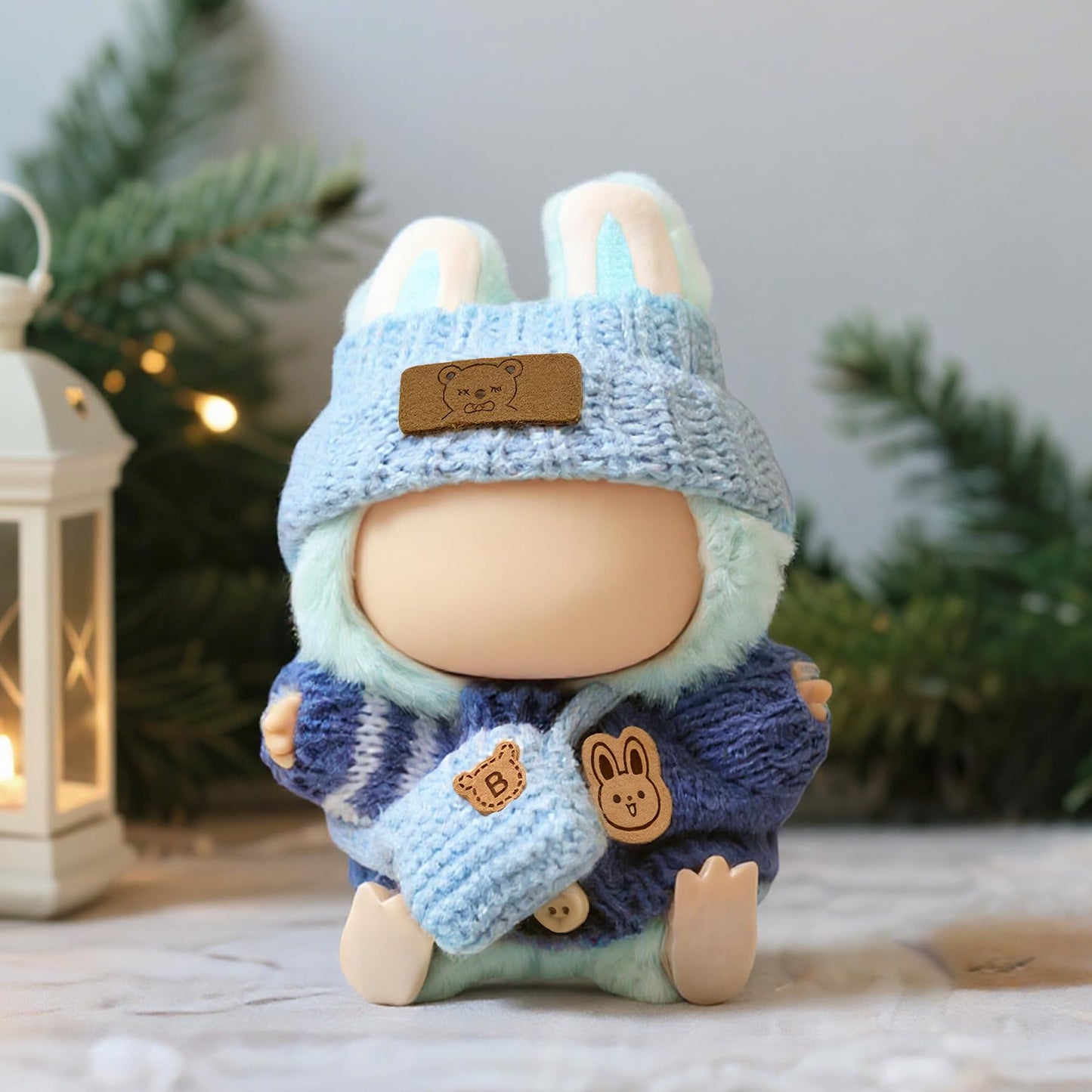 Clothes for 17cm Doll (NO Doll)  Handcrafted Crochet Outfits for 17cm Dolls with Accessories  Boy and Girl 3-Piece Clothes Set  Cute Stylish Clothing with hat and Bag for Dolls Dress up (Blue)