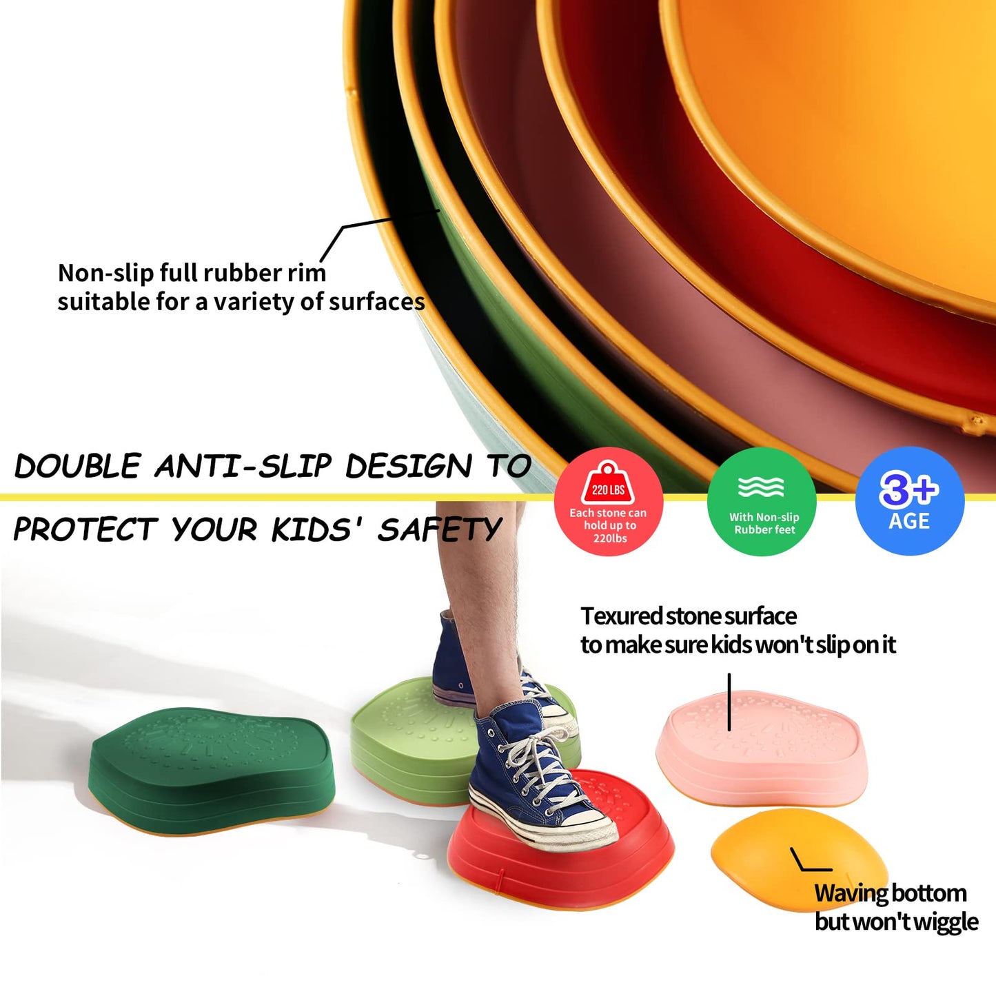 Stepping Stones For Kids,5Pcs Non-Slip Plastic Balance River Stones For Promoting Children'S Coordination Skills Sensory Toy