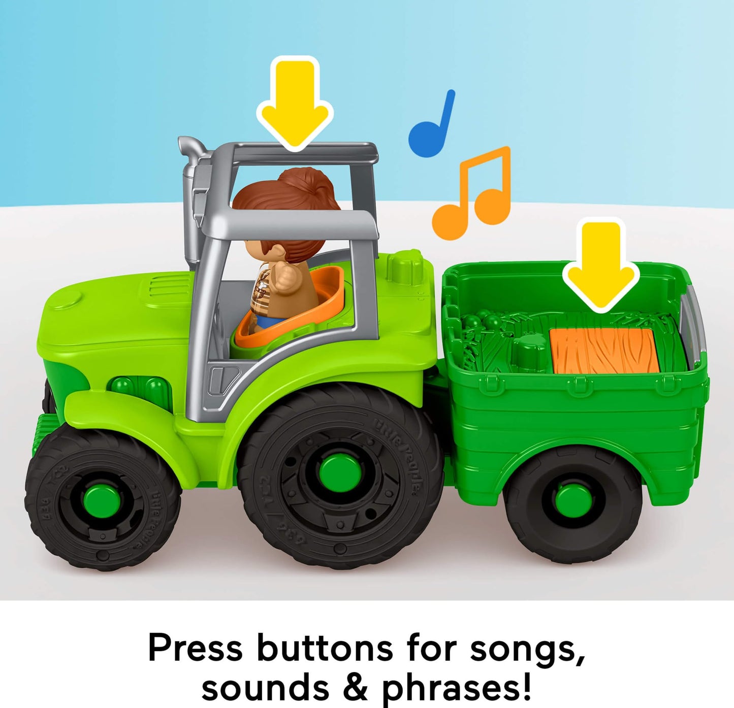 Fisher-Price Little People Toddler Toy Push & Play Tractor Push-Along Musical Farm Vehicle With 2 Figures For Pretend Play Kids