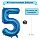 Paticool 40 Inch Blue Number Balloon 5, Large Number Foil Balloons Mylar For Girl Boy Birthday Party Celebration Decorations Sup
