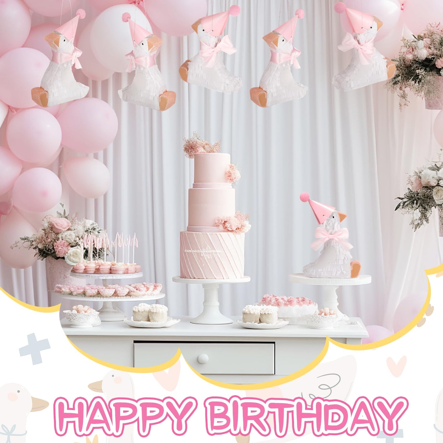 Poen Silly Goose Birthday Party Decorations - 5" x 6" Pink Paper Pinatas, Baby Shower Photo Props, First Birthday Supplies