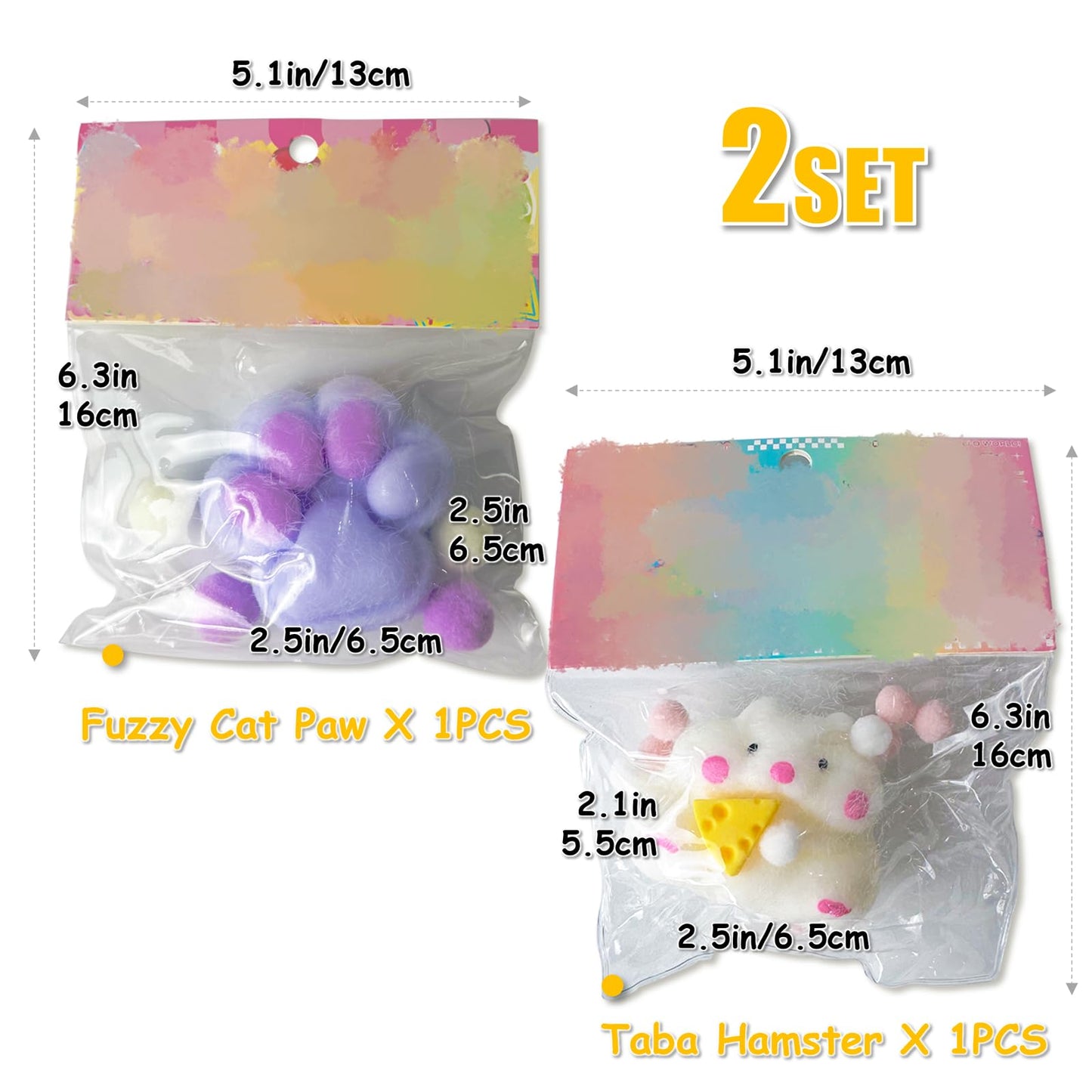 2Set Squishies Hamster & Fuzzy Cat Paw Squishies, Pinch Squishies For Adults Relieve Stress