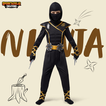 Spooktacular Creations Halloween Ninja Costume, Balck Golden Ninja Costume Kids, Ninja Accessories Costume Set, Ninja Dressing U
