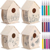 Haoser 4 Pcs Wooden Birdhouse Kit For Kids  5 X 7 Inch Diy Unfinished Wood Craft Houses To Build And Paint  Flower Design With