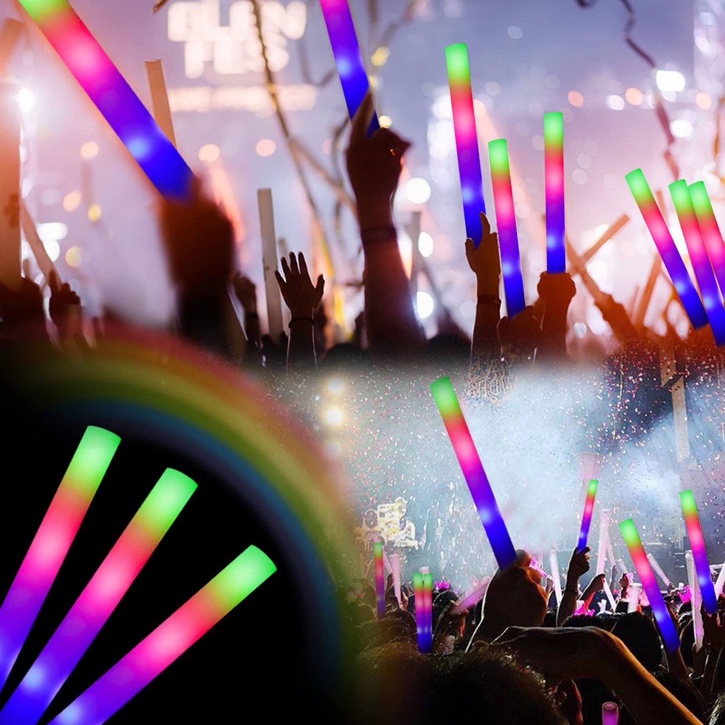 Uodbuyo Glow Sticks Bulk-192 Pcs Led Foam Sticks Glow In The Dark Party Supplies,Light Up Baton Wands For Party Wedding Birthday