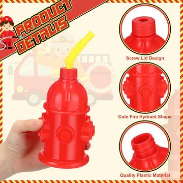 Panitay 24 Pcs 10oz Straw Fire Hydrant Cups with Lids Plastic Firefighter Patrol Party Favors Reusable Red Fire Truck Cup Decora