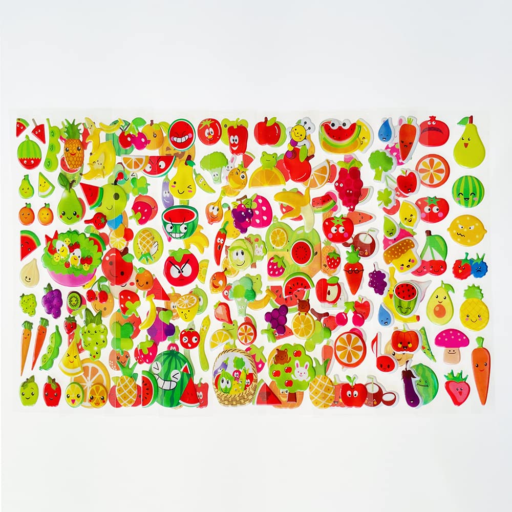 Six Vanka 3D Puffy Stickers For Kids, 8 Different Sheets Including Fruits Sticker For Boys And Girls