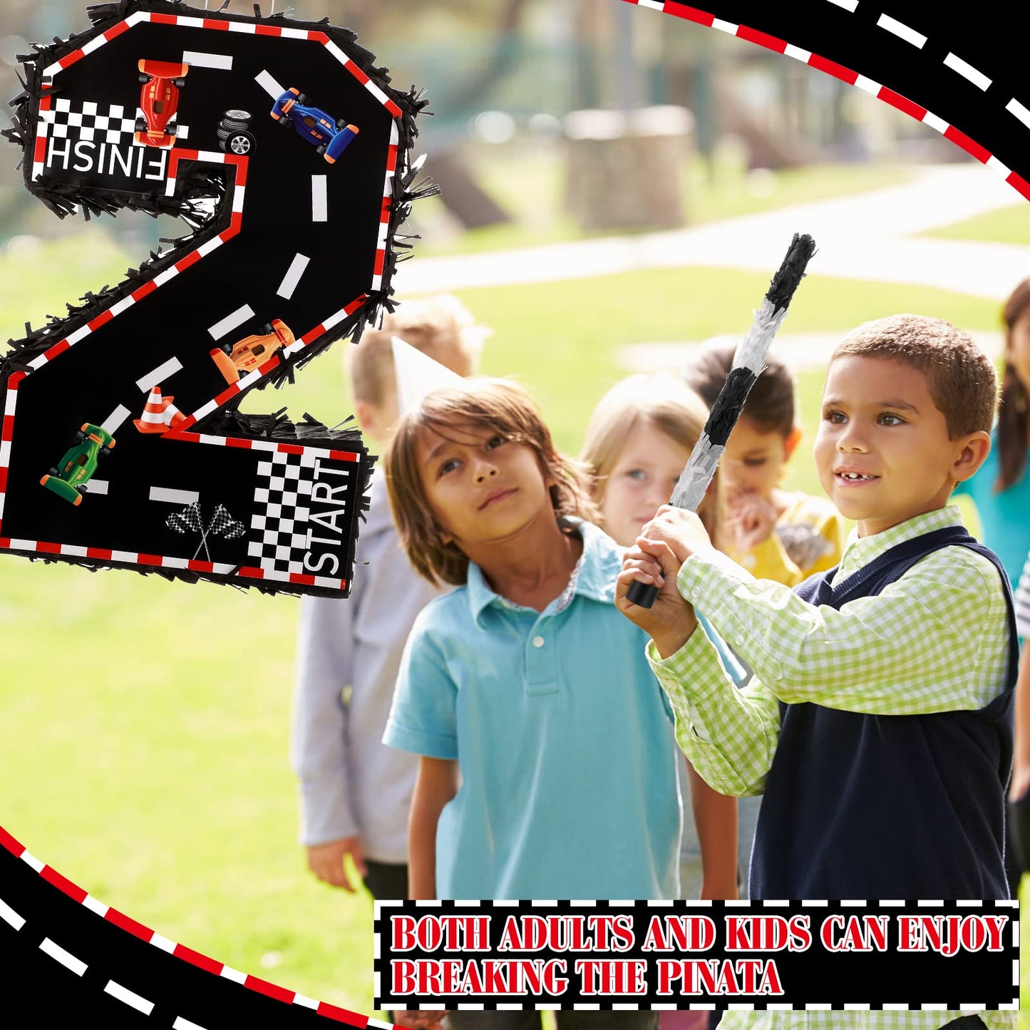Sratte Race Car Number Piata Small Racing Piata with Blindfold Bat and Confetti for Boy Race Car Themed Birthday Anniversary Cel