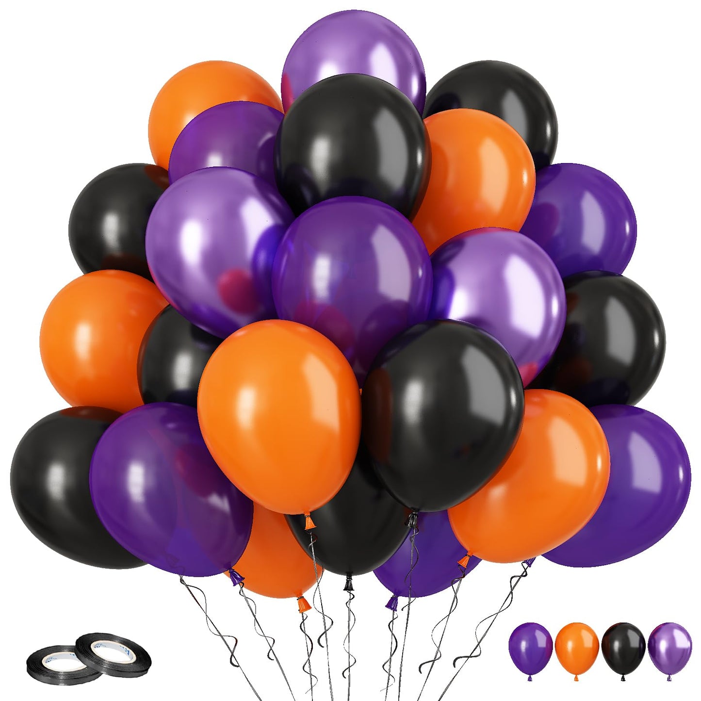 FunHot Halloween Party Balloons - 60 Pcs 12" Purple Black Orange Metallic Latex - Helium-Ready Decorations for Kids Birthday