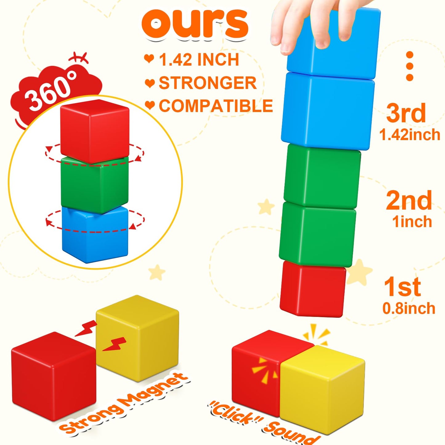 Magnetic Blocks For Toddlers Toys,1.42 Inch Building Blocks Toys For 3 4 5 6 7 8+Years Old Boys Girls, Magnetic Cubes For Kids S