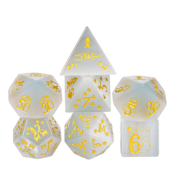 UDIXI Gemstone Dice Set 7PCS Stone DND Dice with Gift Case for Dungeons and Dragons MTG Tabletop Game (Cat's Eye Stone)