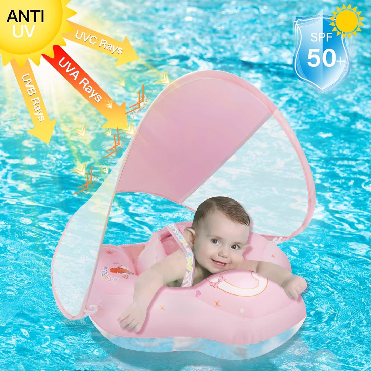 Loowarts Baby Float With Canopy,Infant Pool Float With Safety Seat,Baby Swimming Float & Swim Float & Water Float Upf50+ Uv Prot