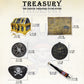 128 Pieces Kids Golden Frame Pirate Treasure Chest Toy Set Vintage Pirate Pretend Toys Include Pirate Chest, Pirate Coins, Jewel