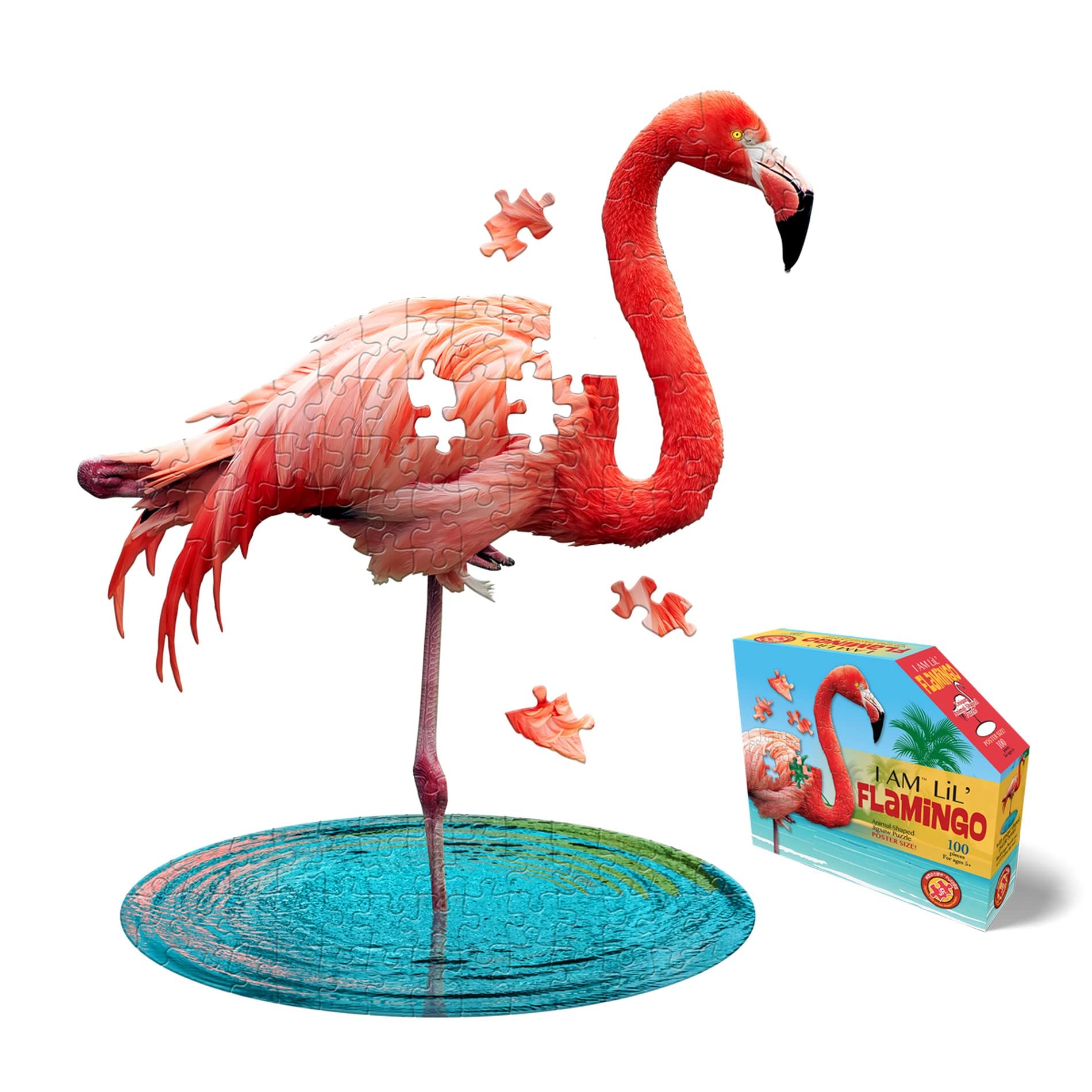 Madd Capp Lil Flamingo 100 Piece Jigsaw Puzzle for Ages 5+ - 4009 - Unique Animal-Shaped Border, Poster Size When Completed, Ov