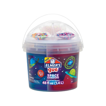 Elmer’S Gue Premade Slime Bucket, Space Adventure Theme, Includes 3 Lb. Bucket With 3 Types Of Slime And 3 Sets Of Add-Ins