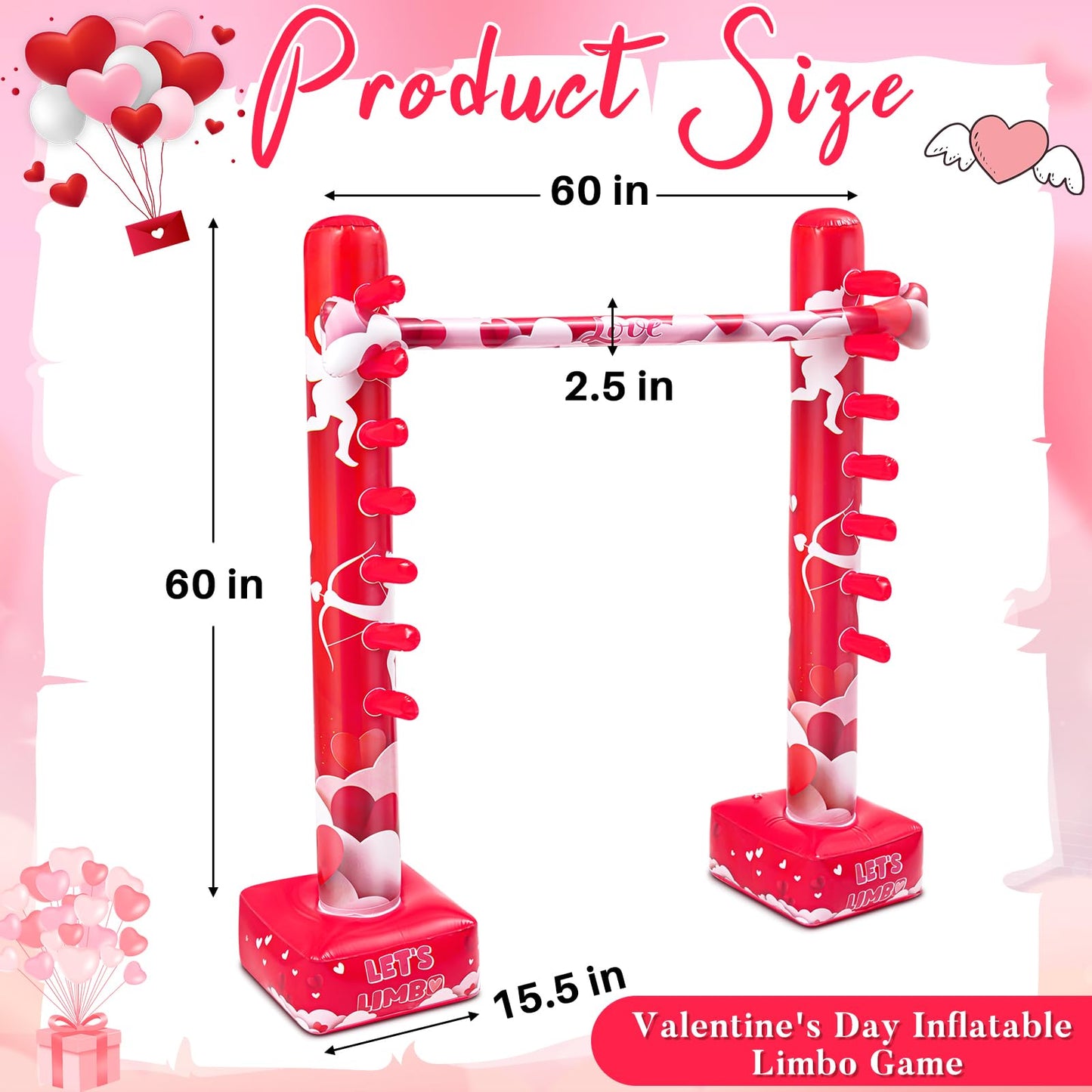 Threan Inflatable Limbo Game for Valentine's Day - Fun PVC Carnival Game for Kids & Adults, Engage Guests at Outdoor Parties