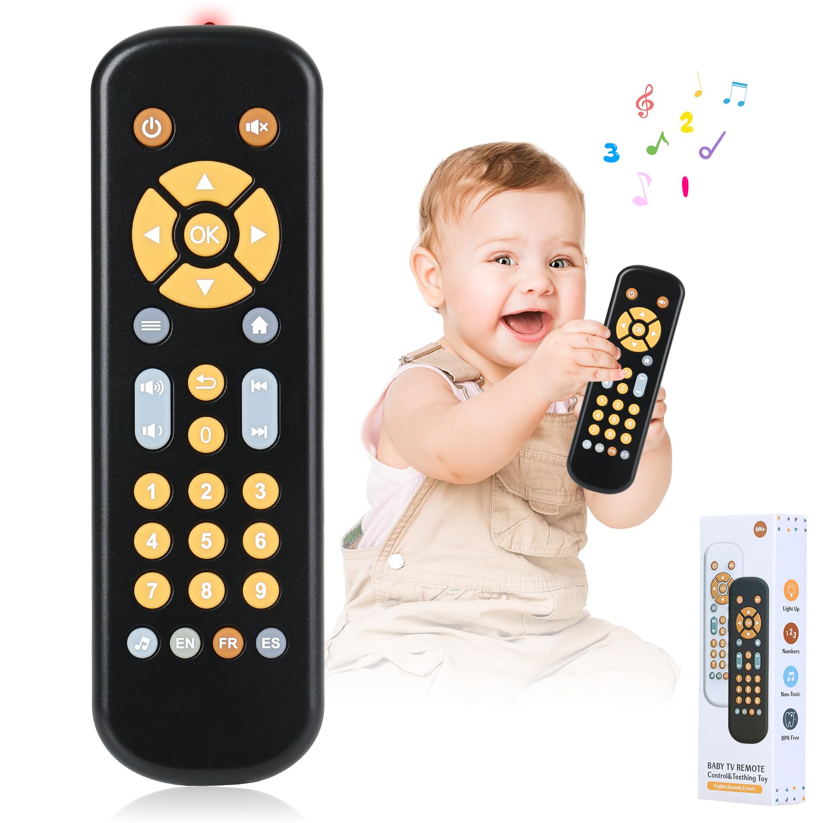 Baby Tv Remote Control Toy With Sound And Light, Music Toys For Baby 6-24 Months, Infant Teether Toys, Early Development Toys Wi