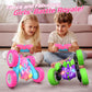 DEERC Rainbow Remote Control Car for Girls, Pink RC Cars Toy with LED Lights, 2.4 GHZ Double Sided RC Stunt Drift Car 360Rotatin
