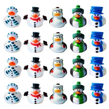 Haooryx Winter Rubber Duckies Toys - 20Pcs Fancy Novelty Christmas Snowman Elk Navy Christmas Ducky Decor for Kids Birthday Gift