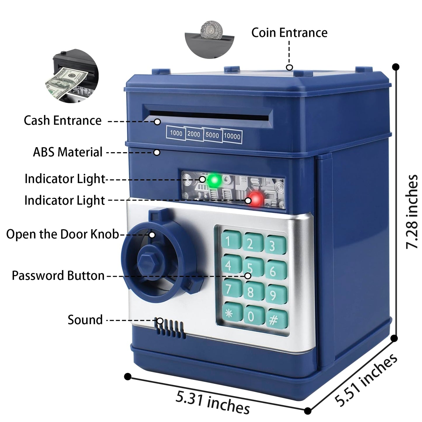 Lykewa Piggy Bank Electronic Mini Atm For Kids,Money Safe Box Cash Coin Can Password Code Lock For Kids-Hot Gift,Best Present Fo